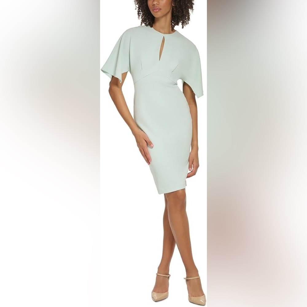 Calvin Klein Scuba Crepe Sheath with Cape Sleeves